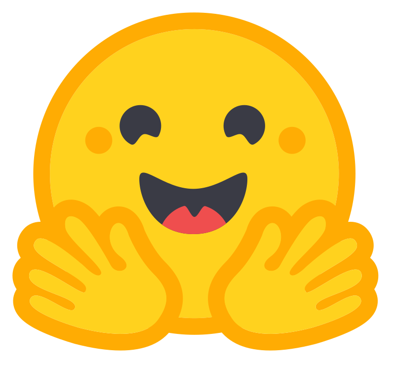 Hugging Face logo with stylized owl symbol. Hugging Face provides a platform for natural language processing and machine learning with a focus on community and collaboration. The background is plain white, creating a professional and educational atmosphere.